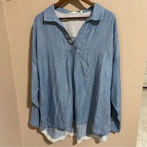 Soft Surroundings Lilliana Tunic Popover Top in  Light Blue Chambray